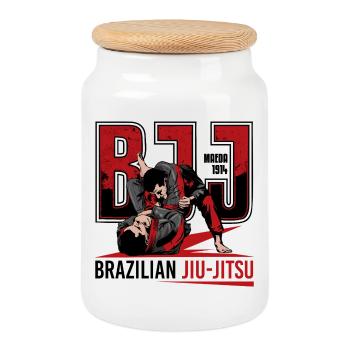 Brazilian Jiu-Jitsu Martial Arts - Cookie Jar with Wooden Lid - white - Front