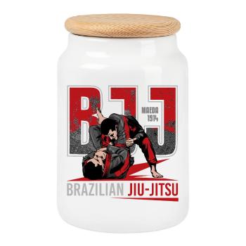 Brazilian Jiu-Jitsu Martial Arts - Cookie Jar with Wooden Lid - white - Front
