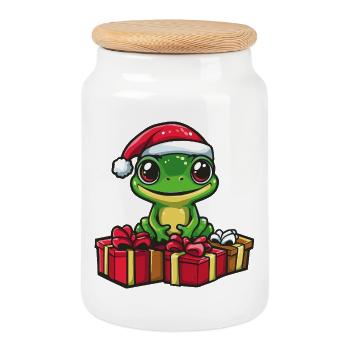 Frosch Weihnachten Geschenke - Keksdose mit Holzdeckel - Weiß - Vorne