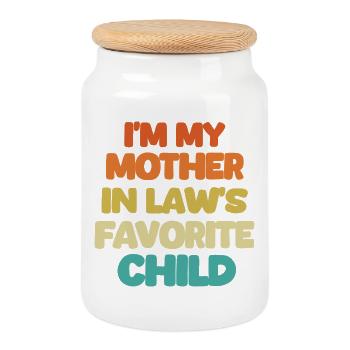 I'm my mother-in-law's favorite child t - Cookie Jar with Wooden Lid - white - Front