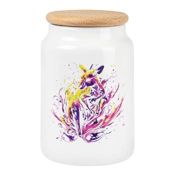 Kangaroo Animal Australia Down Under Neon Colorful Art - Cookie Jar with Wooden Lid - white - Front