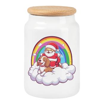 Beagle Hund Weihnachtsmann Weihnachten - Keksdose mit Holzdeckel - Weiß - Vorne