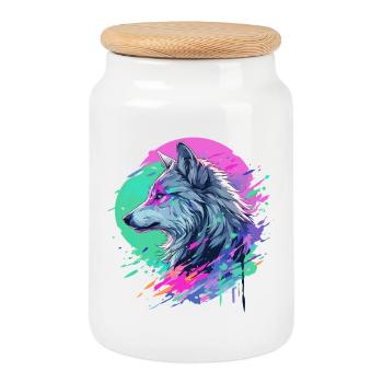 Manga Wolf Wolf Head Anime Japon Style Art Coloré - Boîte à biscuits avec couvercle en bois - blanc - Devant