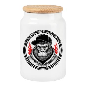 Gorilla Rebel Hoodie Flamme - Keksdose mit Holzdeckel - Weiß - Vorne