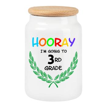 Hurra, ich gehe in die dritte Klasse** - Keksdose mit Holzdeckel - Weiß - Vorne