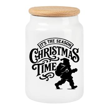 Noël à Noël weihnachten rock’n roll Santa - Boîte à biscuits avec couvercle en bois - blanc - Devant