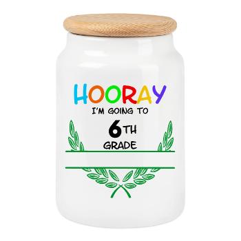 Hourra, je vais en 6ème - espace de noms** - Boîte à biscuits avec couvercle en bois - blanc - Devant