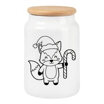 Weihnachtsfuchs mit Candy Cane Illustration - Keksdose mit Holzdeckel - Weiß - Vorne