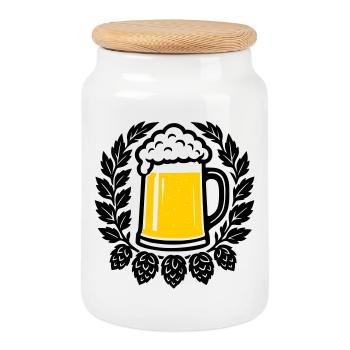 Bier - Cookie Jar with Wooden Lid - white - Front