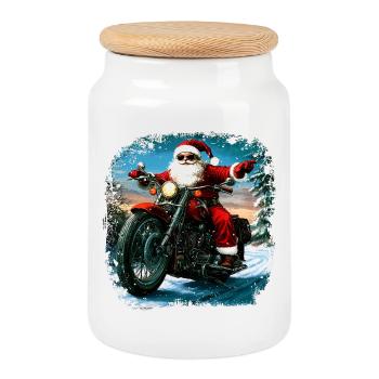 Motards Noël - Boîte à biscuits avec couvercle en bois - blanc - Devant