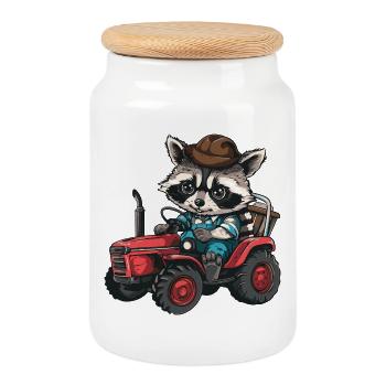 Éleveur de tracteurs à ratons laveurs - Boîte à biscuits avec couvercle en bois - blanc - Devant