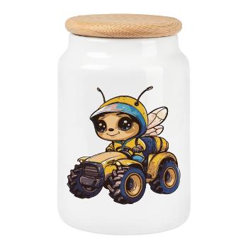 Éleveur de tracteurs à abeilles - Boîte à biscuits avec couvercle en bois - blanc - Devant