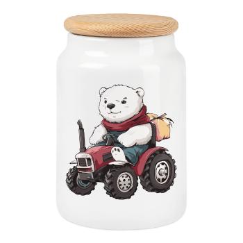 Éleveur de tracteurs à ours polaires - Boîte à biscuits avec couvercle en bois - blanc - Devant