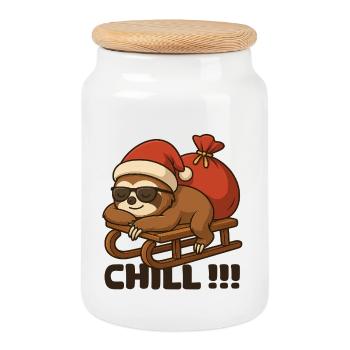Chill Christmas sloth on sleigh - Cookie Jar with Wooden Lid - white - Front