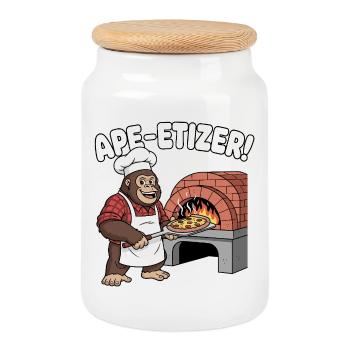Chef pizzariophile Ape-Etizer - Boîte à biscuits avec couvercle en bois - blanc - Devant