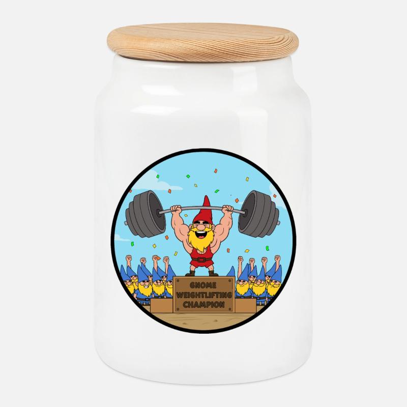 Champion-Gnome - Keksdose mit Holzdeckel - Weiß