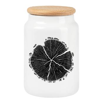 Anneaux en bois à tranche d’arbre – Nature Motif Black - Boîte à biscuits avec couvercle en bois - blanc - Devant