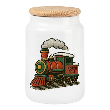 Nordpol Lokomotive Retro - Keksdose mit Holzdeckel - Weiß - Vorne