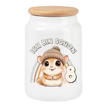 8e anniversaire Licorne Arc-en-ciel mignonne - Boîte à biscuits avec couvercle en bois - blanc - Devant