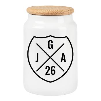 JGA 2026 - Enterrement de vie de garçon - Armoiries JGA 26 - Boîte à biscuits avec couvercle en bois - blanc - Devant