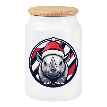 Christmas Rhino in a festive look - Cookie Jar with Wooden Lid - white - Front