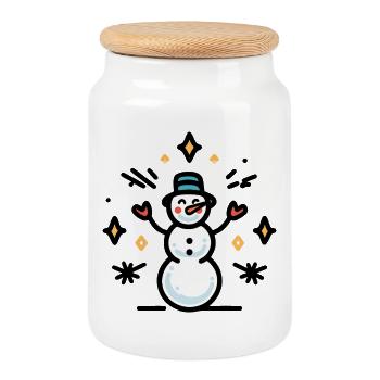 Snowman with glitter sparks - Cookie Jar with Wooden Lid - white - Front