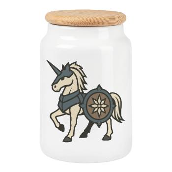 Armored Knight Unicorn with Shield and Crest - Cookie Jar with Wooden Lid - white - Front