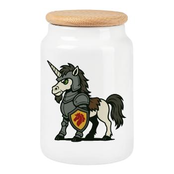 Knight Unicorn Paladin with Armor and Shield - Cookie Jar with Wooden Lid - white - Front