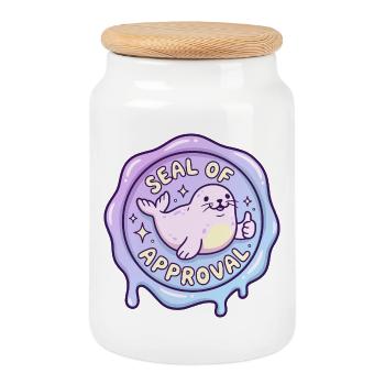 Seal of Approval - Robben Gütesiegel - Cookie Jar with Wooden Lid - white - Front