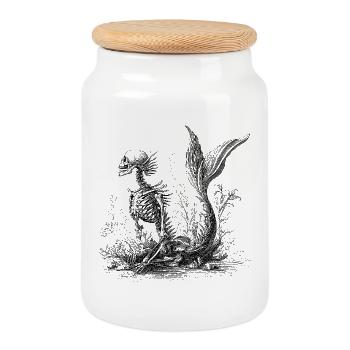 Sirène squelette – Conception sous-marine occulte - Boîte à biscuits avec couvercle en bois - blanc - Devant