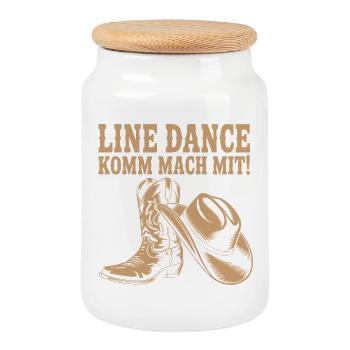 Line Dance Come join us! Cowboy Hat Western Boots - Cookie Jar with Wooden Lid - white - Front