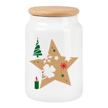 Poinsettia Advent - Cookie Jar with Wooden Lid - white - Front