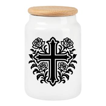 Roses à symbole de croix - Boîte à biscuits avec couvercle en bois - blanc - Devant