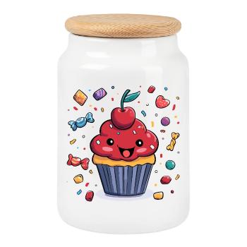 Kawaii Cupcake with Confetti - Cookie Jar with Wooden Lid - white - Front
