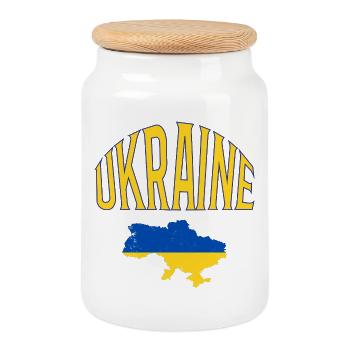 Ukraine - Cookie Jar with Wooden Lid - white - Front