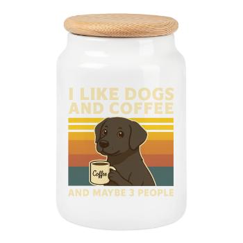 Ich mag Hunde & Kaffee Humor Hund Lustig Tier - Keksdose mit Holzdeckel - Weiß - Vorne