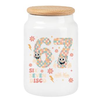 Drôle de boule disco Retro Party Cadeau Six Seven - Boîte à biscuits avec couvercle en bois - blanc - Devant