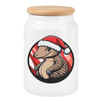 Armadillo avec chapeau de Père Noël - Boîte à biscuits avec couvercle en bois - blanc - Devant