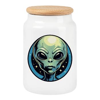 Alien Head dans le Cercle Cosmique - Boîte à biscuits avec couvercle en bois - blanc - Devant
