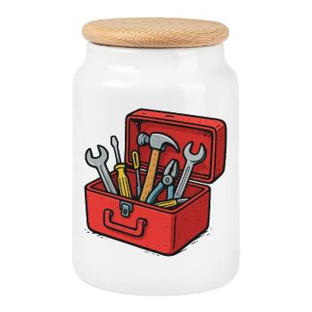 Toolbox Craftsman's Joy - Cookie Jar with Wooden Lid - white - Front