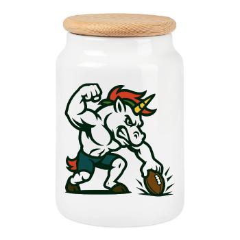 Unicorn Football Power Mascot Strength Design - Cookie Jar with Wooden Lid - white - Front
