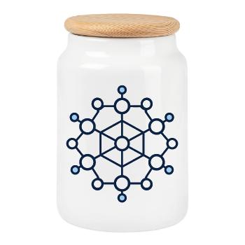 Geometric Node Network - Cookie Jar with Wooden Lid - white - Front