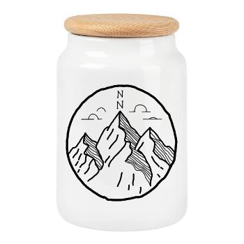 Motif extérieur des montagnes en dessin - Boîte à biscuits avec couvercle en bois - blanc - Devant