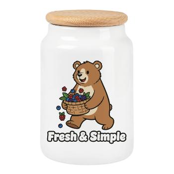 Berry Basket Bear Illustration - Cookie Jar with Wooden Lid - white - Front