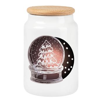 Sapin de Noël boule à neige - Boîte à biscuits avec couvercle en bois - blanc - Devant