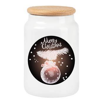 Bal de Noël avec branche de sapin - Boîte à biscuits avec couvercle en bois - blanc - Devant