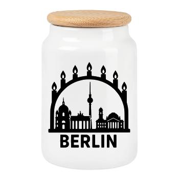 Berlin Schwibbogen Christmas Decoration Advent - Cookie Jar with Wooden Lid - white - Front