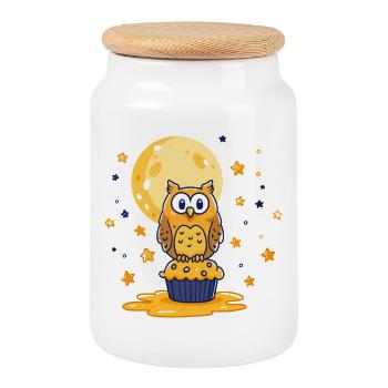 Cupcake aux Chouettes au clair de lune - Boîte à biscuits avec couvercle en bois - blanc - Devant