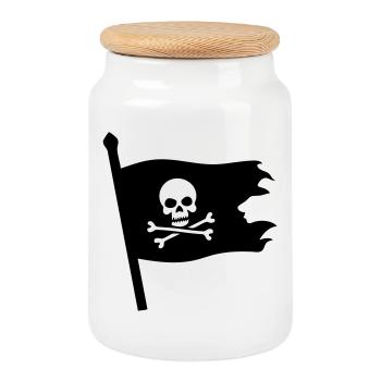 Le Crâne de Pirate Jolly Roger - Boîte à biscuits avec couvercle en bois - blanc - Devant