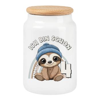 4th Birthday Sloth Rainbow Cute Cute - Cookie Jar with Wooden Lid - white - Front